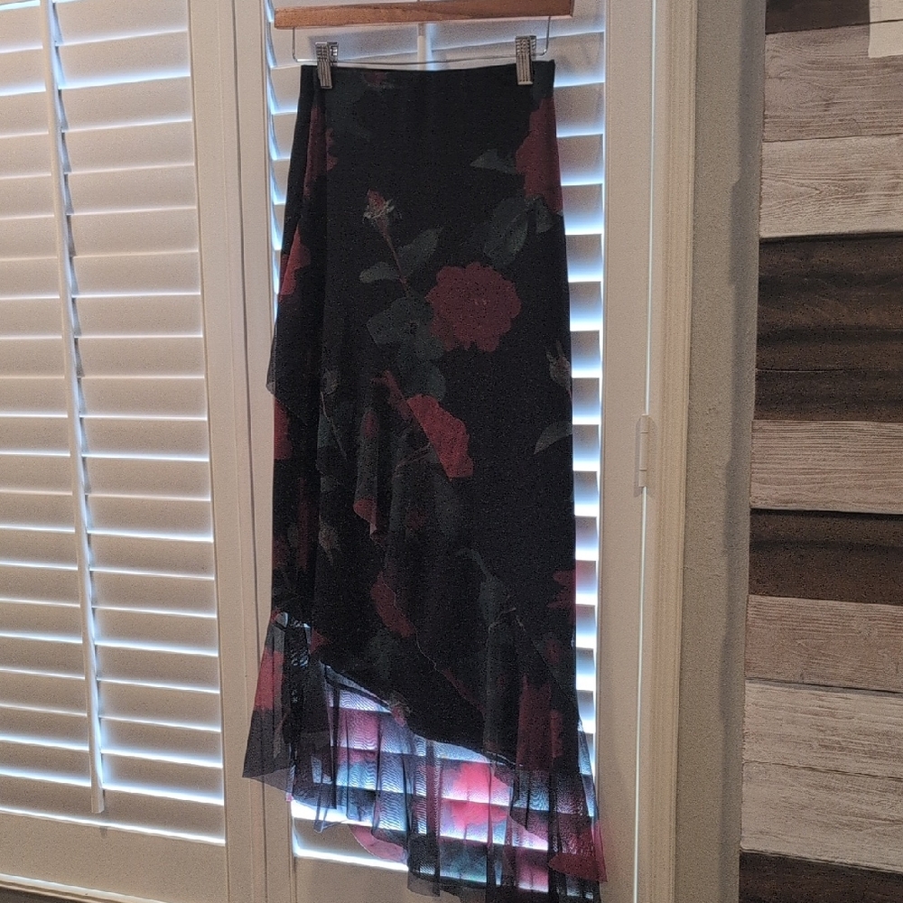 Topshop Red and Black Asymmetrical Wrap Midi Skirt